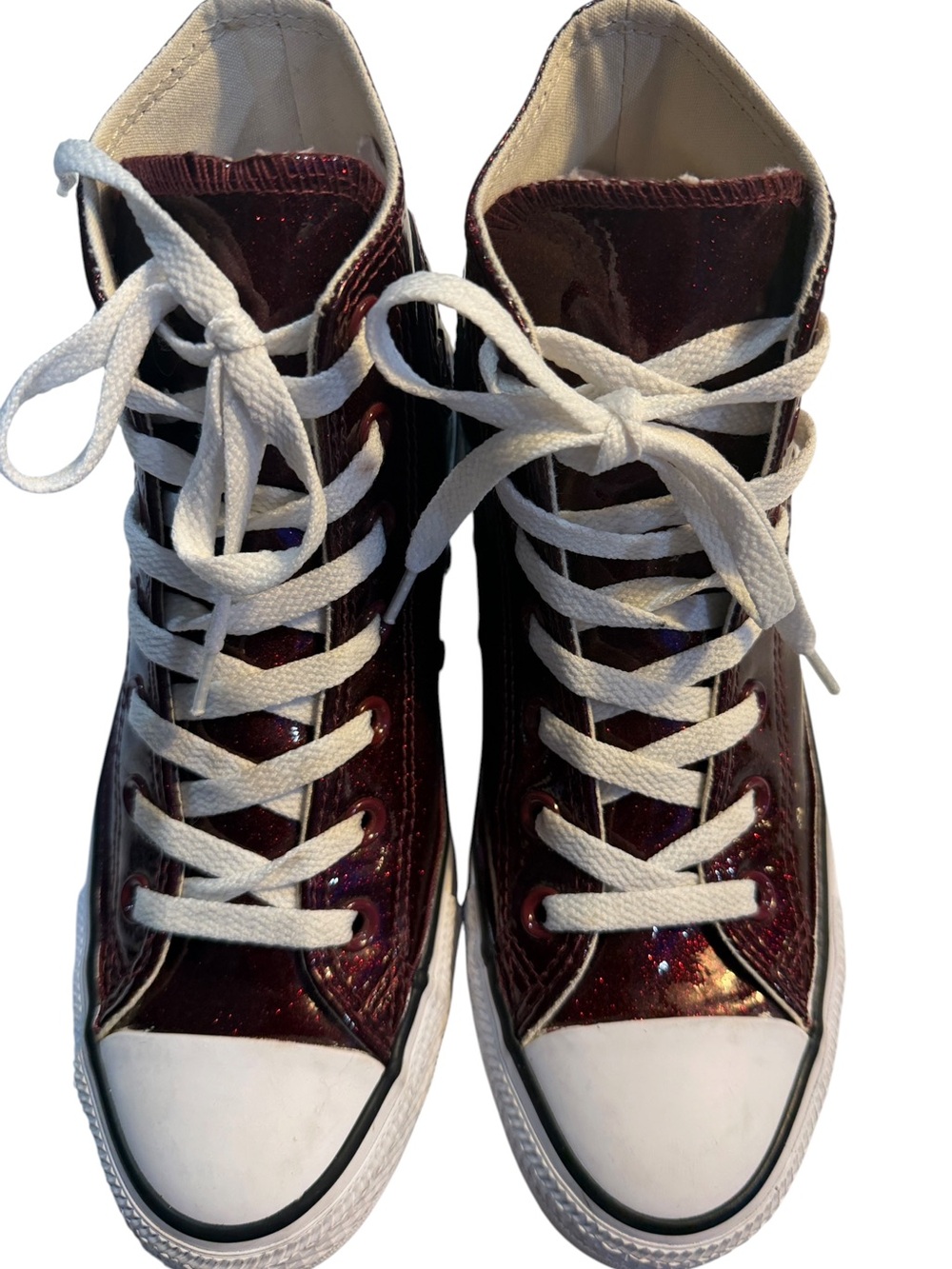 Converse Chuck Taylor All Star High Top 7.5 Burgundy Red Glitter Sparkle - Picture 3 of 10